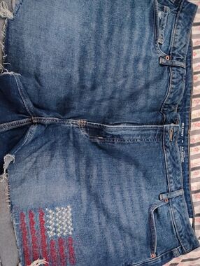 Old Navy Blue Denim Jean Shorts with Flag Embroidery